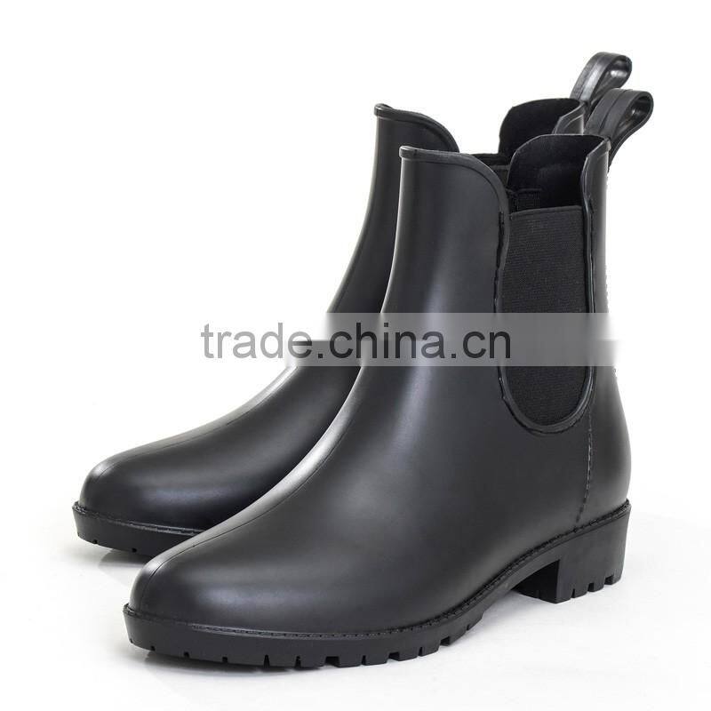 black matte PVC rain shoes wellington boots chelsea waterproof shoes women