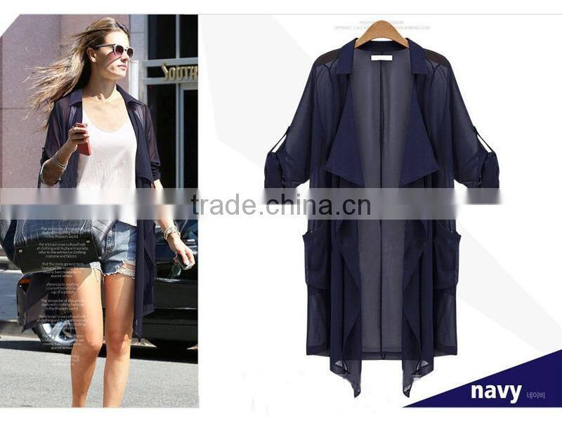 Autumn womens new loose cardigan coat lapel suit jacket Top Shirt chiffon Thin Blazers