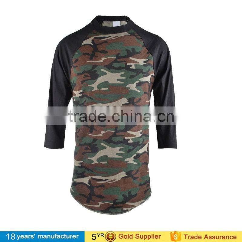 2016 Men's Custom logo running Jersey Shirt Casual Crew Neck 3/4 Sleeve Baseball raglan camo Tshirt