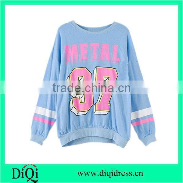 Loose Style Print Blue Pullover NYC style sweatershirts
