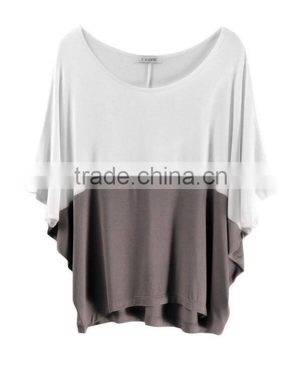 2014 Top fahsion plain colour round collar ladies tops and blouses with batwing sleeve