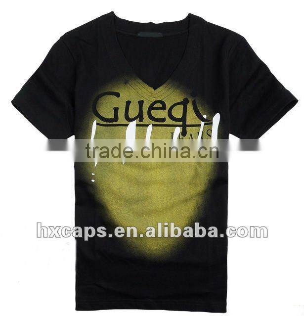 custom 100% cotton men's v-neck short sleeve T-shirt