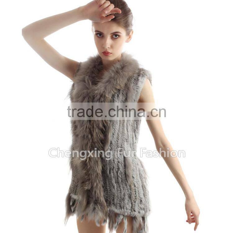 CX-G-B-20A New Hand Knitted Funny Fashion Women Gilet Rabbit Fur Costume