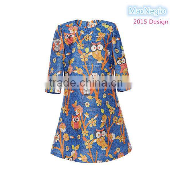 2015 New MaxNegio A-line loose wol printed 100% polyester online lace dress