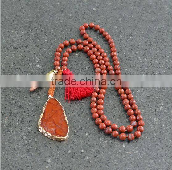 Fashion Long Hand Knotted Druzy Tassel Necklace, Druzy Beaded Neckalce