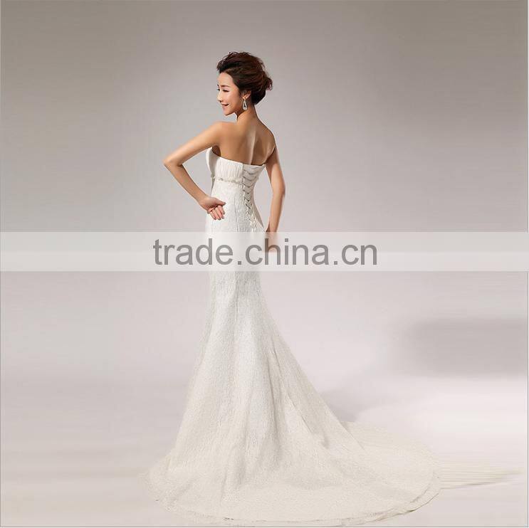 2017 Fashion custom Lace Halter Wedding Dress Shoulder off Tie Back Dress Fishtail Wedding Evening Dress