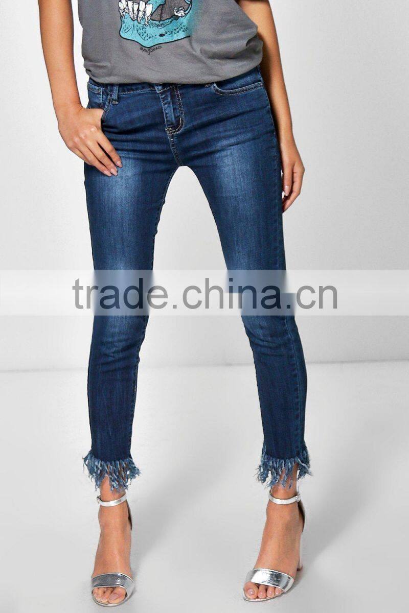 Ladies 2016 fashion Skinny Jeans Fray Hem Denim Jeans Wholesale
