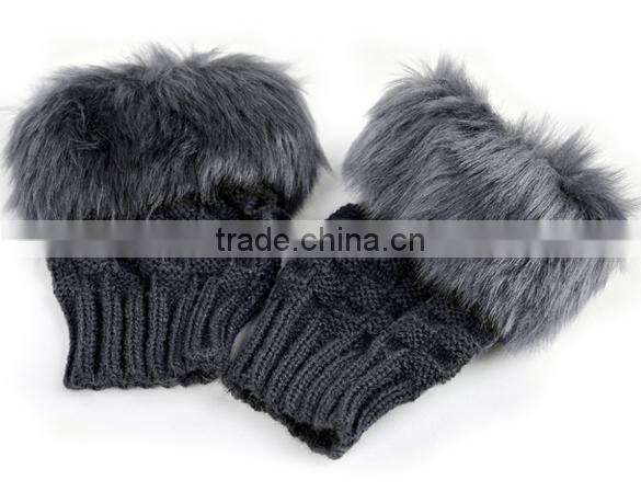 Gloves Arm Warmer Fingerless Gloves-Knitted Rabbit Fur Lined Leather Gloves 8226