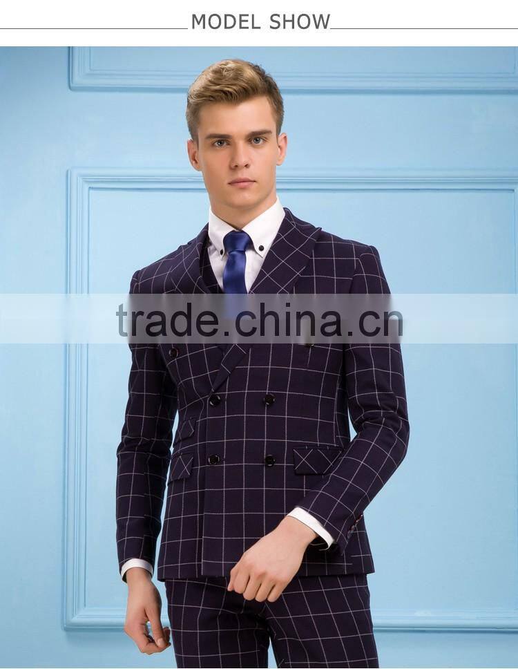 Daynoliao 2016 latest design Men's suit Plaid 3 pieces business suit for men