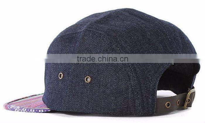 Leather patch make custom jean 5 panel strap back hat