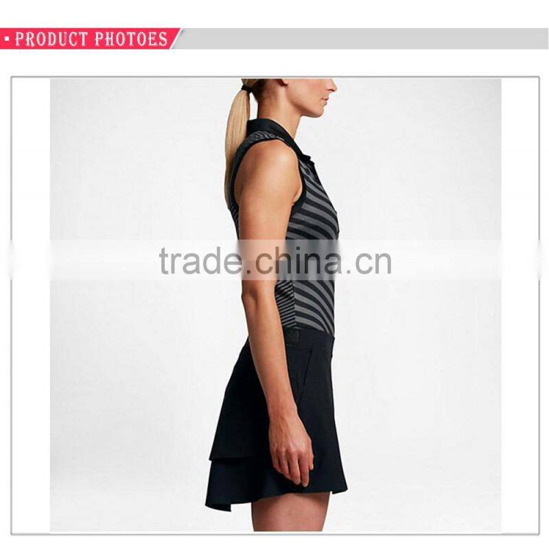 Custom sleeveless two color stripe womens golf polo shirt