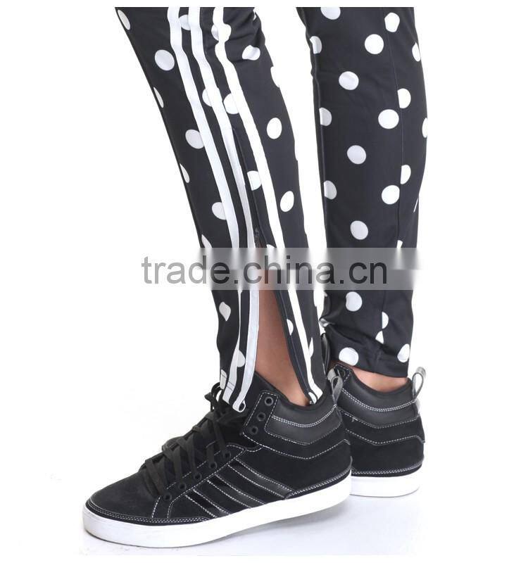 2016 most fashion jogger pants with side cuff zips women 100% Polyester dot track pants fit