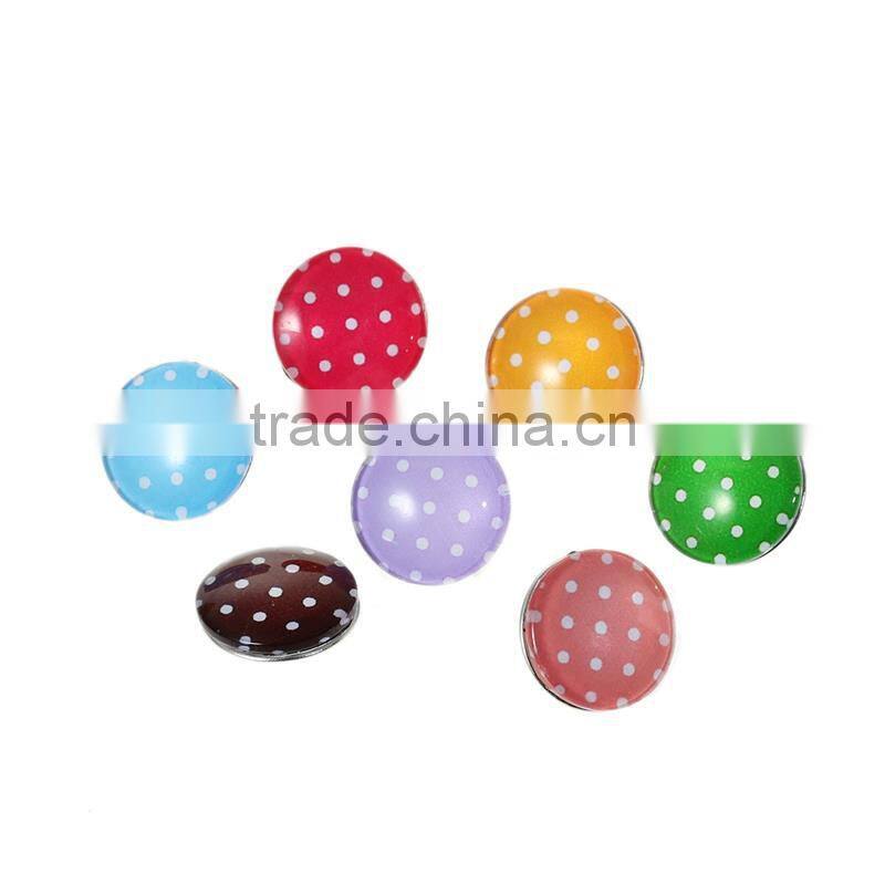 18mm Resin Fit Snap Button Bracelets Round Silver Tone At Random Dot Pattern , Knob Size: 5.5mm
