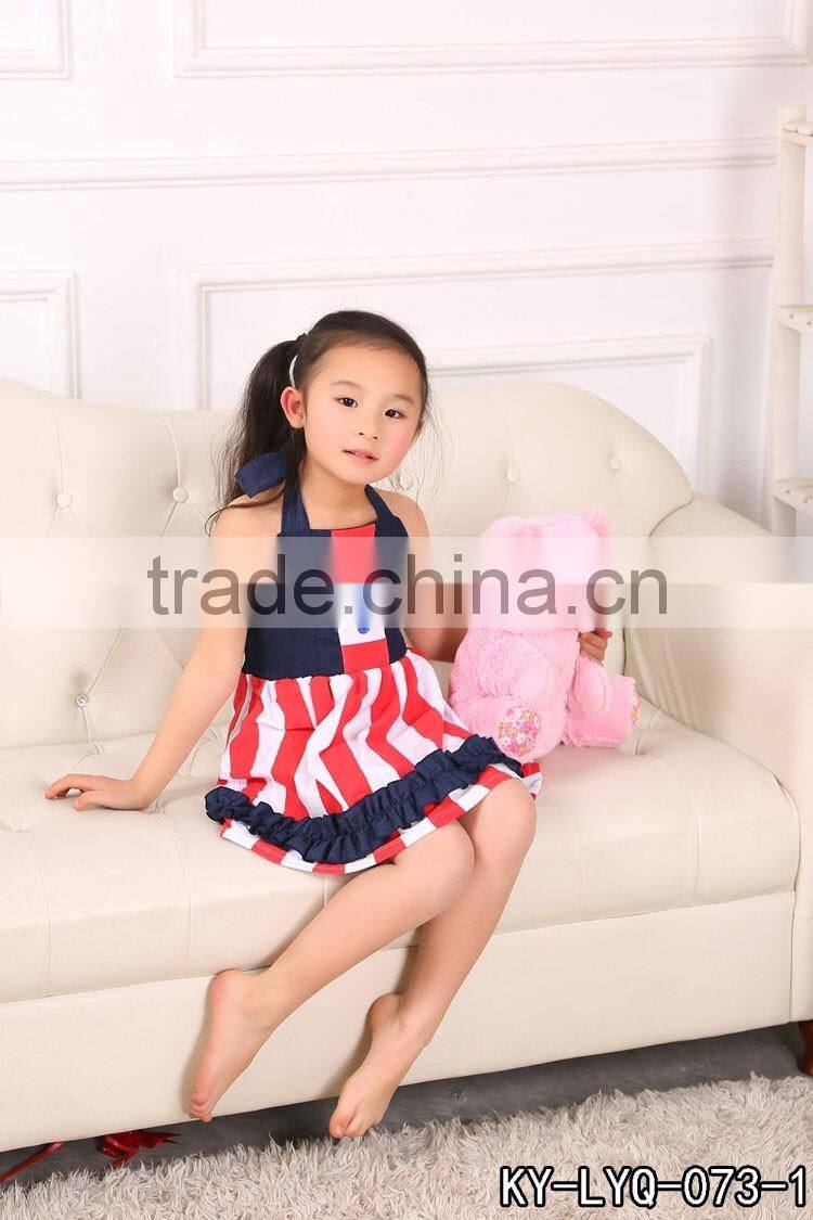 wholesale factory sweet lace lower hem baby girl dress,joint cute dress,hang neck girls dress MC6012204