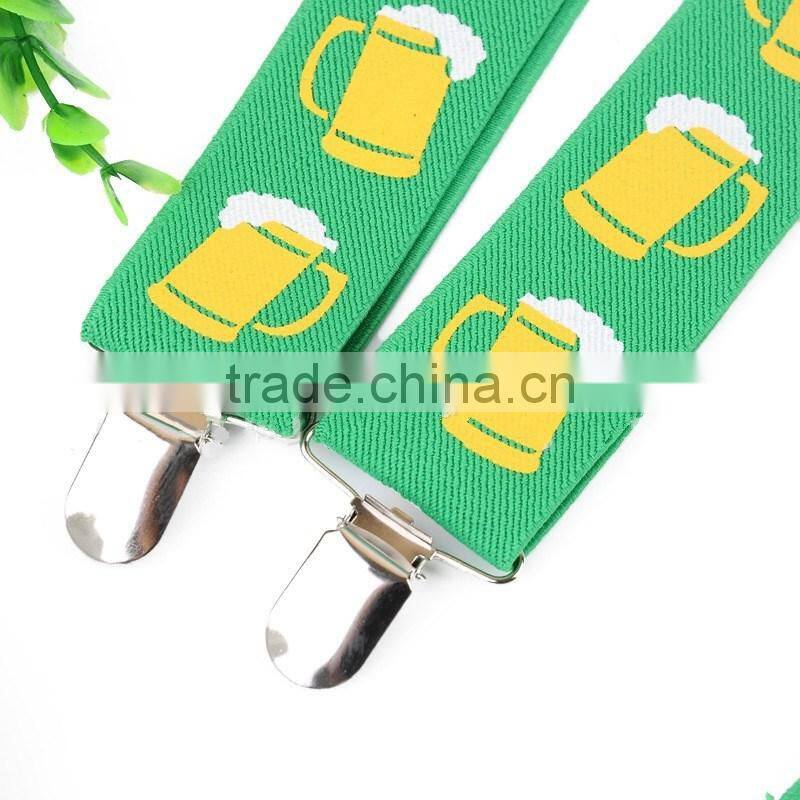 Women's/Men's Adjustable Clip-on Unisex 3.5cm Suspenders Green Yellow Deutsch Wein und Bier-Festivals 2016