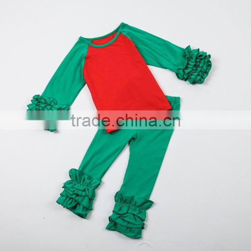 Fall Baby Ruffled Raglan Leggings Clothes Set Christmas Pants Outfit For Unisex