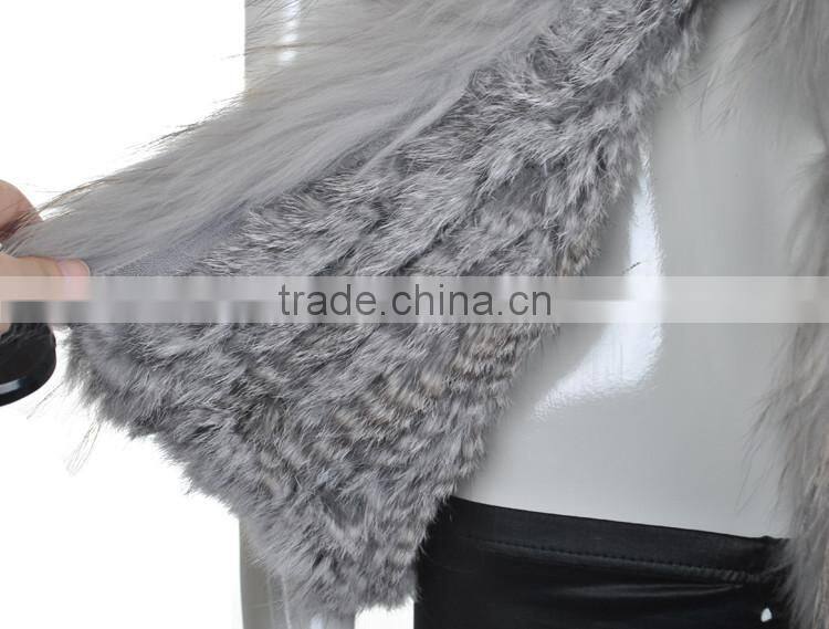 YR243 Knitting Rabbit Fur Vest 1*2 Knit Women Real Raccoon and Rabbit Fur Vest Wholesale OEM