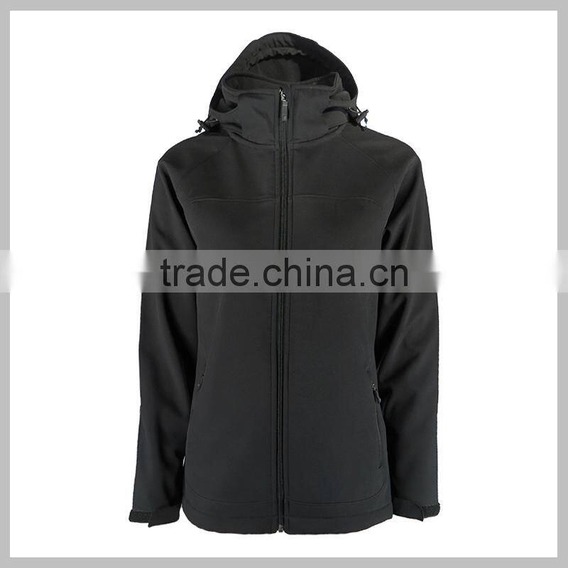 201502004033 Women's Plain Black Color Custom Softshell Jacket Waterproof Breathable 100% Polyester Soft Shell Jacket
