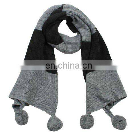 2015 ladies' fashion winter warm knit check scarf with pompom