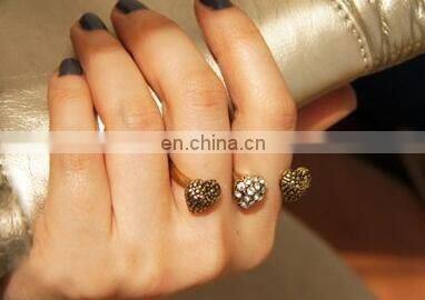 2017 New Fashion Three Heart Simulated Diamond Two Finger Rings Fashion Retro Double Finger Open Ring Classic Fashion