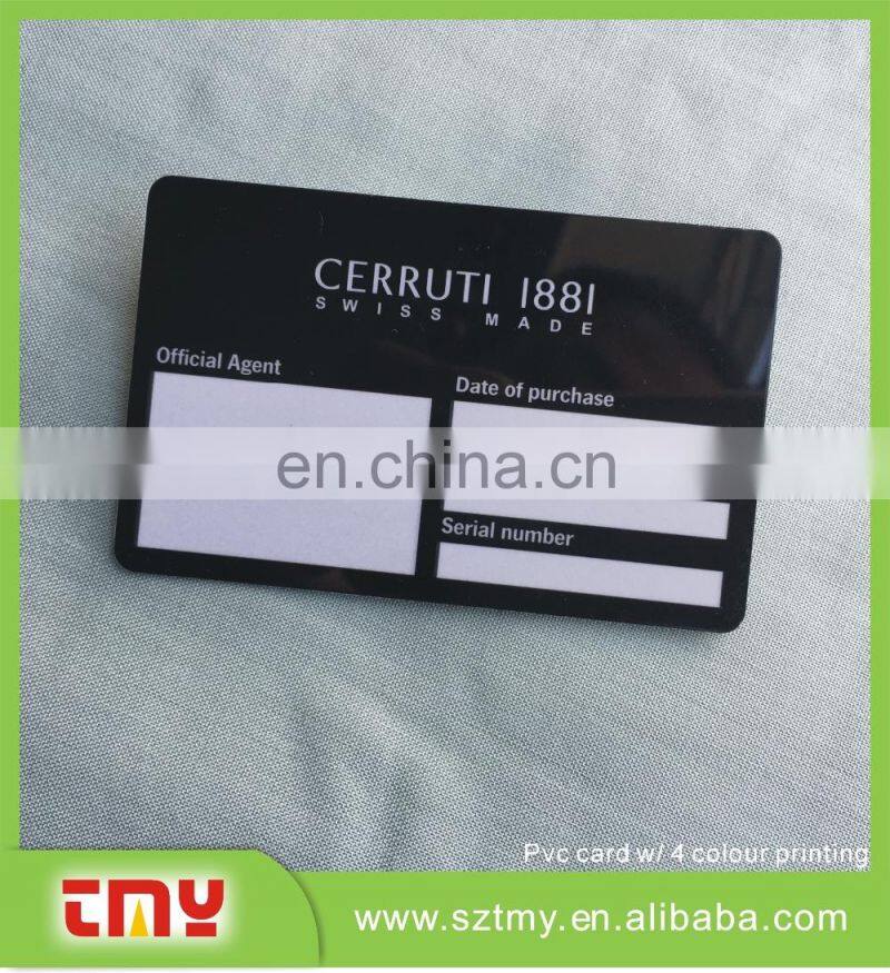 Writable Signature black Printed watch warranty certificate card