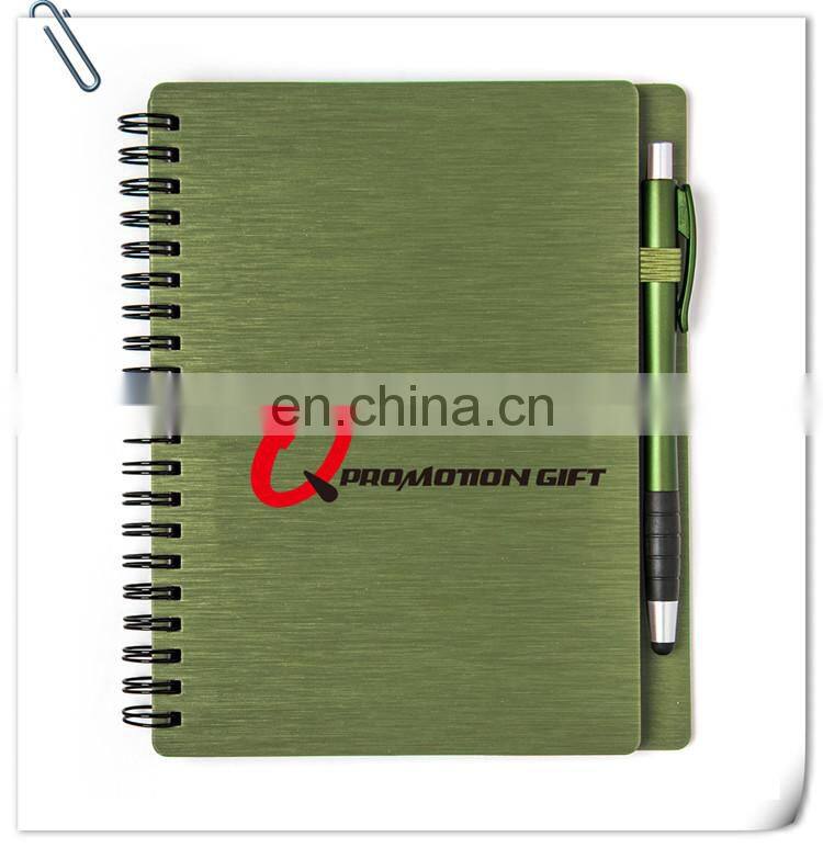 mercury spiral round 70sheets lined notebook set with stylus ball pen and solid metallic textured cover