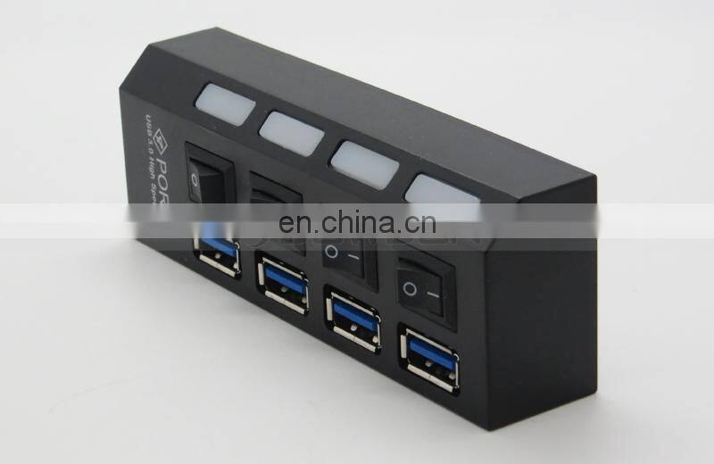 High Speed 4 Ports USB 3.0 Hub with On/Off Switch Led Indicator