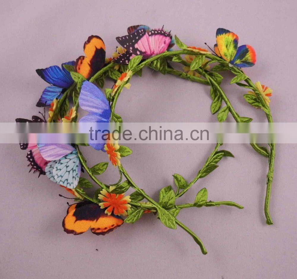 Wholesale Alibaba Kids Floral Flower Headband Wreath With Butterfly Headband