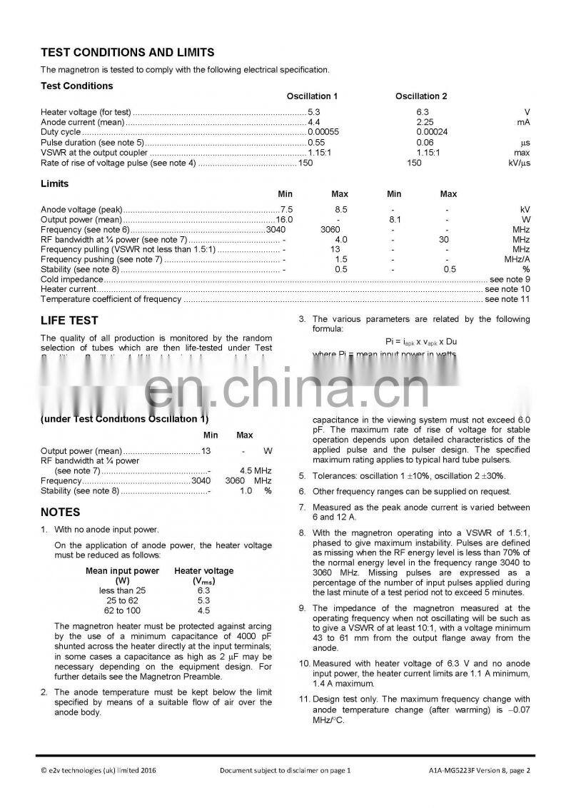 Marine electronics maritime navigation communication Furuno marine radar spare parts UK MG5223F E2V S band magnetron