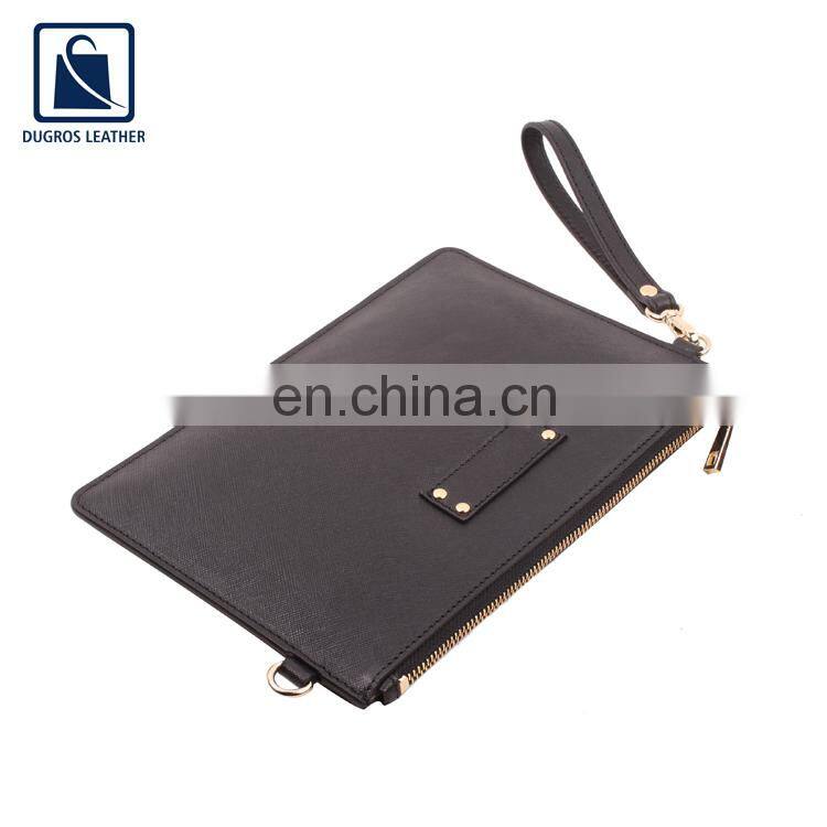 Matching Stitching Gold Fitting Fashion Style Genuine Leather Makeup Pouch Cosmetic Bag