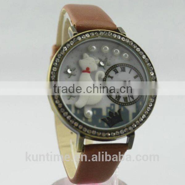 Women's and Girl's Cute Cat Style Leather Analog Quartz Wrist Watch