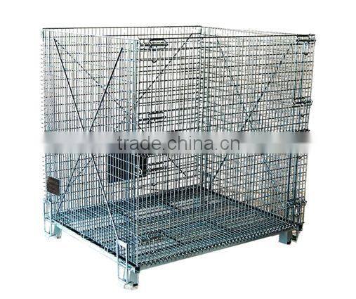Warehouse folding metal wire mesh rigid wire containers