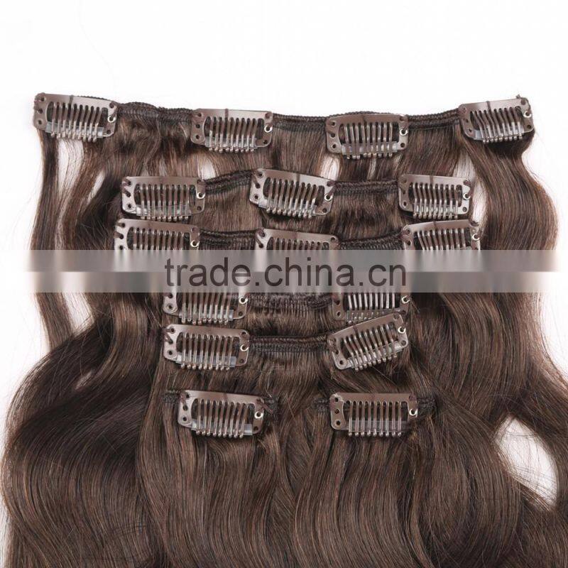 Body wave clip in remy remi human hair extensions Chocolate brown