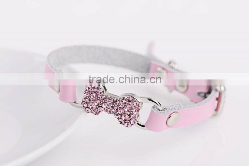 Wholesale diamond bone leather pet collar creative dog collars