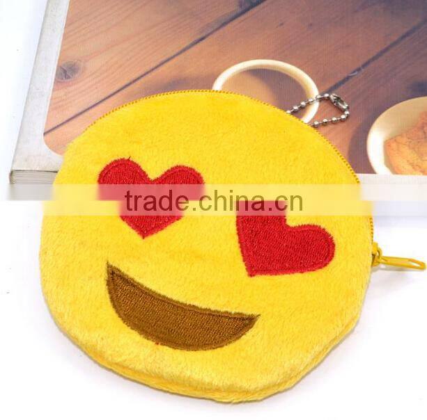 Free sample 2015 hot sale emoji plush wallets/ whatsapp emoji wallets