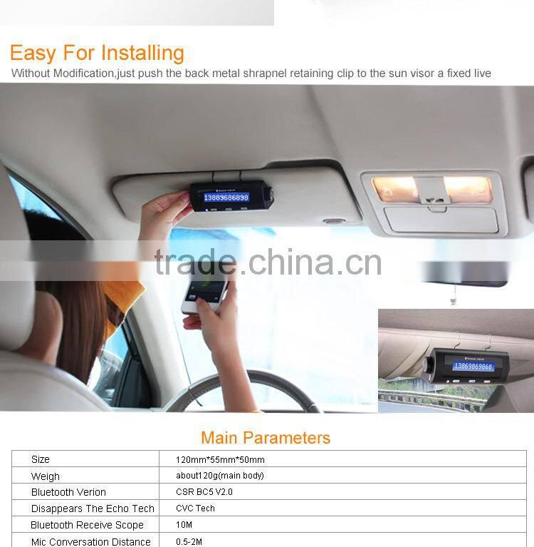 Sun Visor Bluetooth Handsfree Car Kit with Phone No. Display, Aux Bluetooth Car Kit with Car Charger