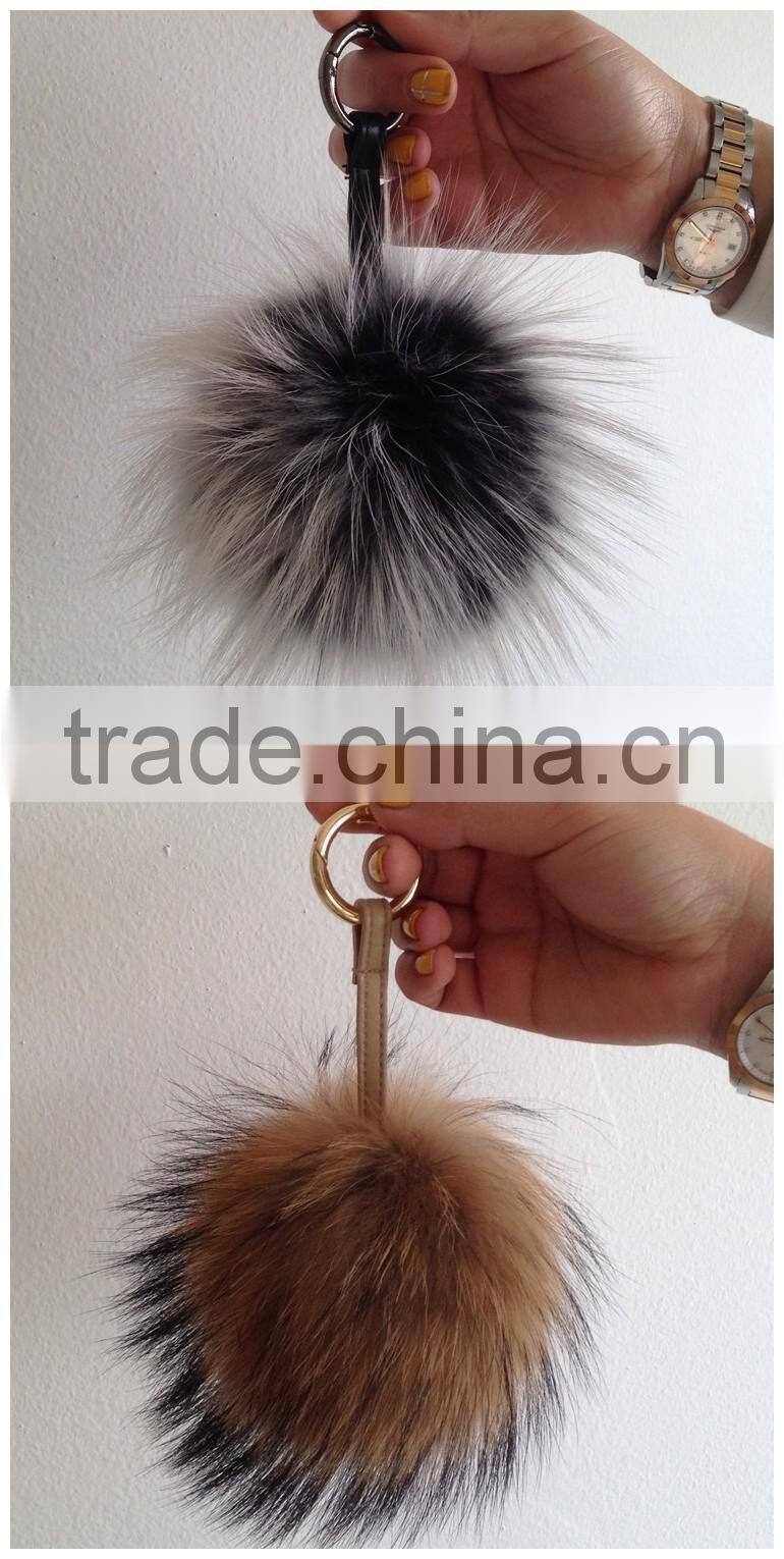Fashion Popular Ladies Fur Ball Key Chain 100% Real Racoon Fur Keychains