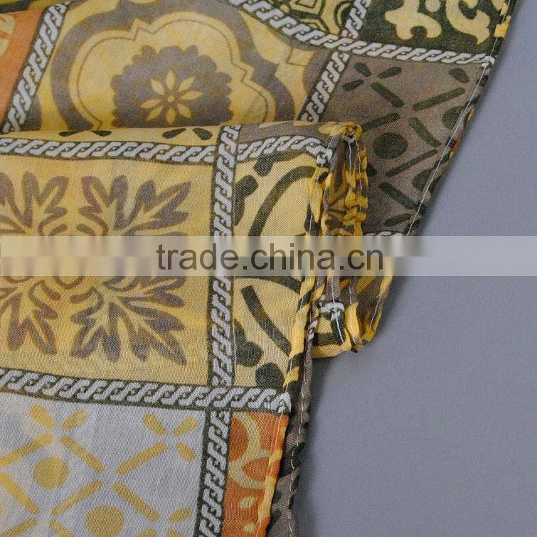 Yellow Leaf Flower Print Women Ladies Tassel Viscose Hijab Scarf Muslim