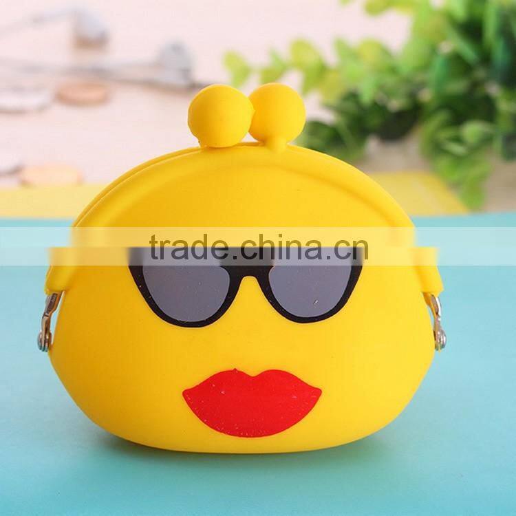 Wholesale Small Silicone Rubber Clip Coin Bag Emoji Purse