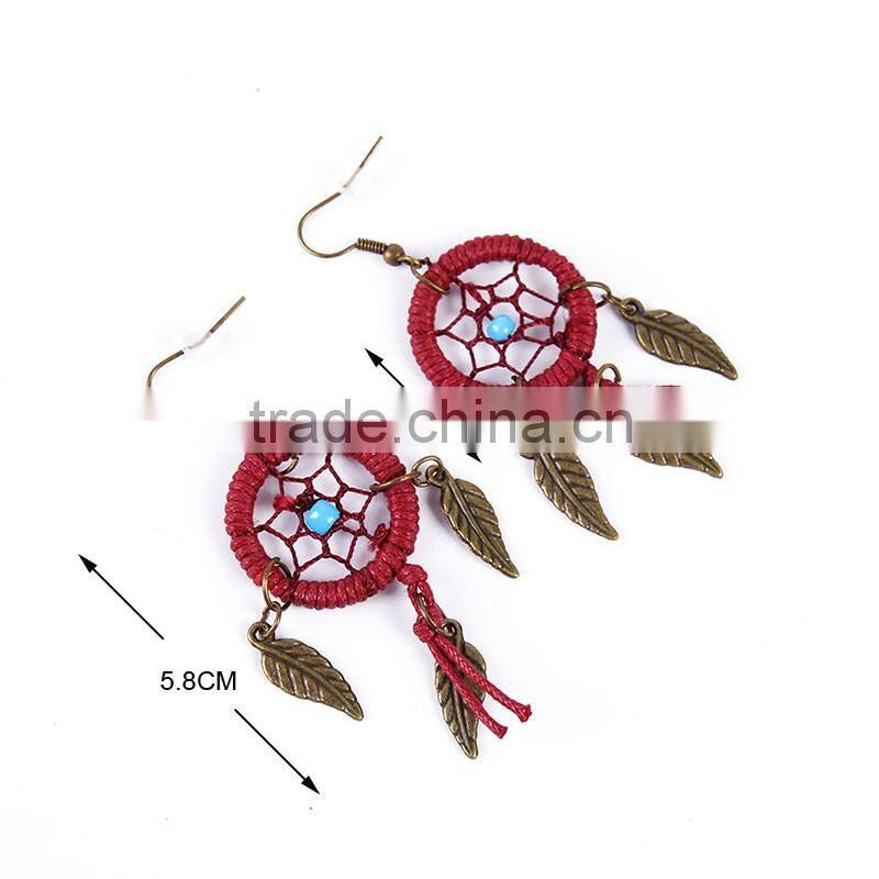 Yiwu Wholesale India Handmade Fashion Small Multicolored Dream Catcher Gold Jewelry Earrings In Zinc Alloy Jewelry