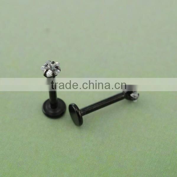 Surgical steel anodize internally threaded clear star zircon 14G cheap lip ring