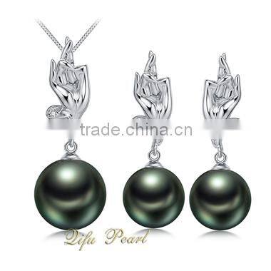 2016 New Design For Women Western Jewelry Set Tahitian Pearl 18 Carat White Gold Real Pearl Set