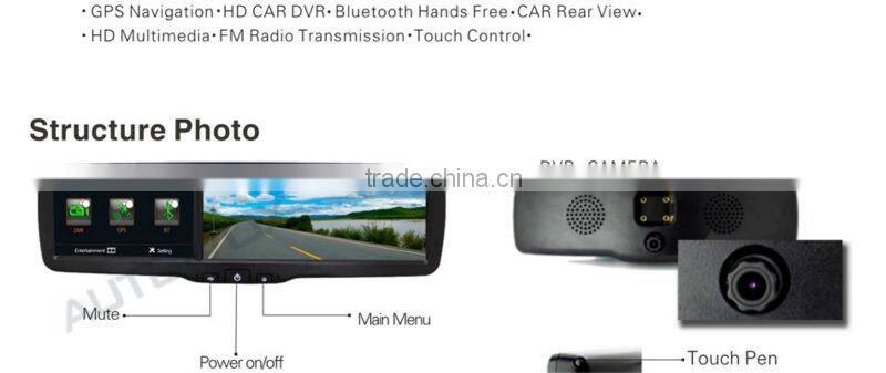 FCC CE rearview mirror car DVR with monitor GPS for cars