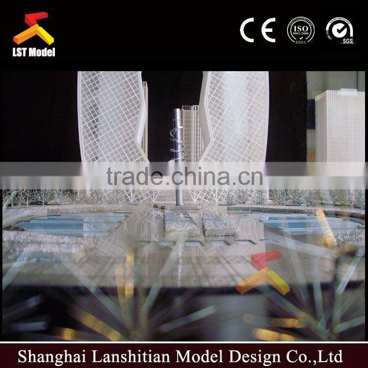 Architectural model for commercial building with interior layout and lighting
