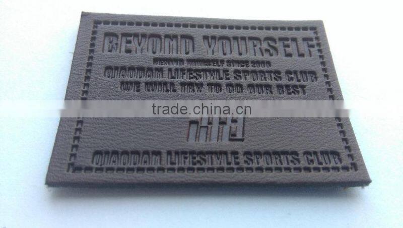 custom debossed leather jeans patch for garment