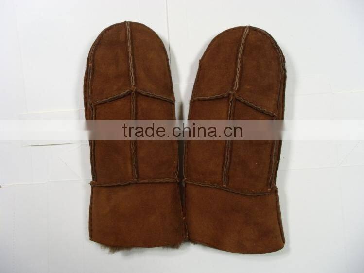 HS143 NEW! Brown Men's 100% REAL SHEEPSKIN SHEARLING NICE & WARM REAL LEATHER Glove& mitts