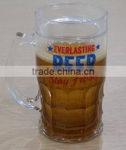 16oz Gel mug beer Ice cold mug Forsty mug with yellow liquid from Wal-mart audited factory