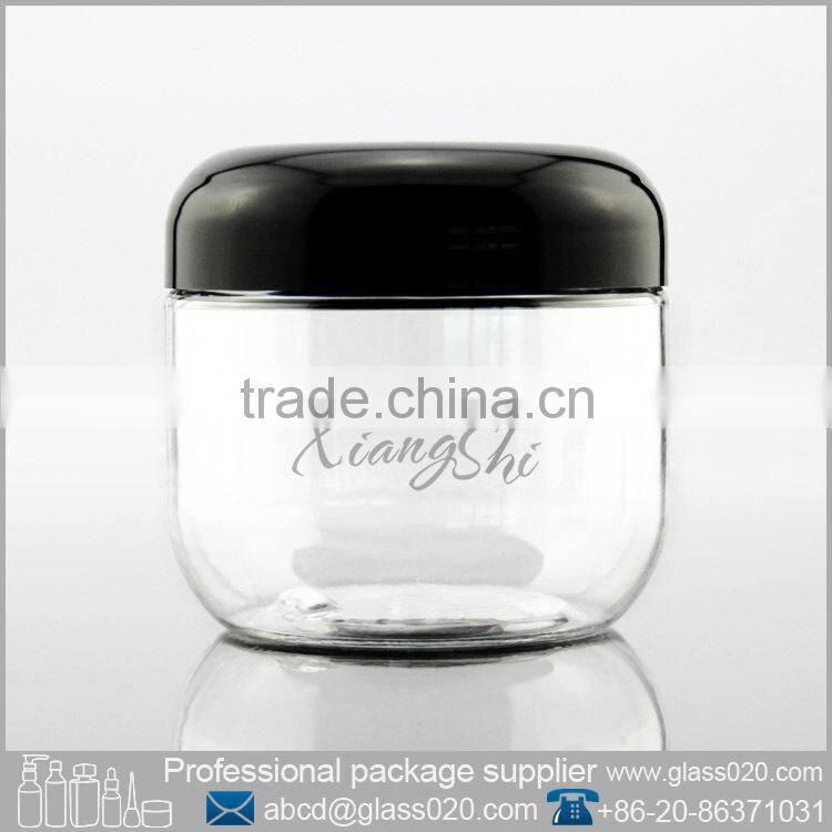 black cap cosmetic jars plastic