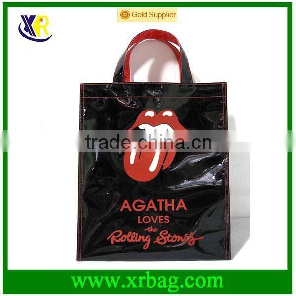 Fashion easily women black PU handbag with logo print