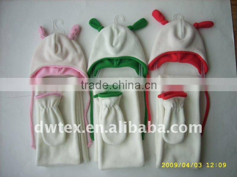 Newborn bunny scarf hat gloves/mitten polar fleece set
